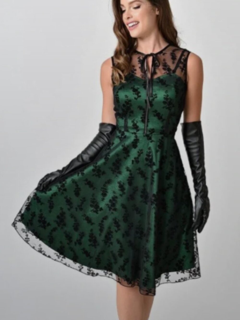 Voodoo Vixen Emerald Green Lace Swing Dress Knee Length Pinup Size Medium